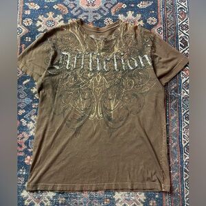 Vintage Affliction Shirt Large Rusty Brown Y2K Wings AOP Grunge Punk MMA Emo